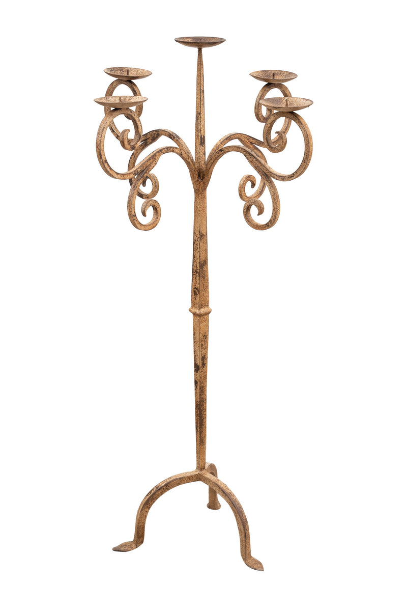 Biscottini Candeliere piantana in ferro battuto lavorato a mano finitura crema anticata L49XPR49XH94 cm