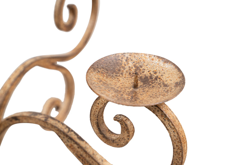 Biscottini Candeliere piantana in ferro battuto lavorato a mano finitura crema anticata L49XPR49XH94 cm