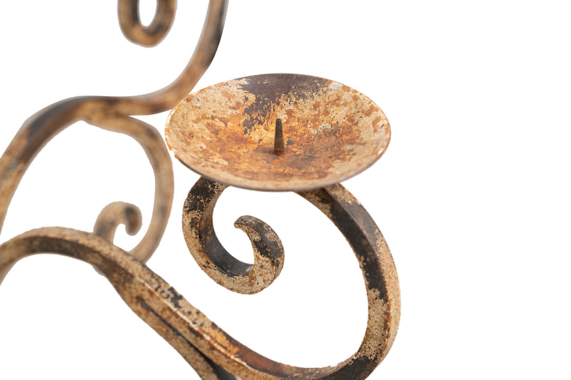 Biscottini Candeliere piantana in ferro battuto lavorato a mano finitura bianca anticata L49XPR49XH94 cm