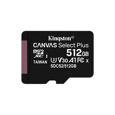 Memoria MicroSDXC 512 Gb Kingston Canvas Select Plus - Transflash 512Gb - Class10 - Con Adattatore (SDCS2/512GB)
