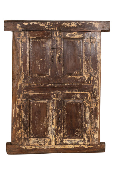 Biscottini Finestra finestrina grata in legno massello e in ferro antica e vecchia medievale con telaio da interno o da esterno