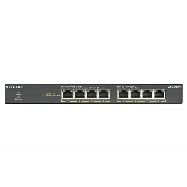 Netgear GS308PP Non gestito Gigabit Ethernet (10/100/1000) Nero Supporto Power over Ethernet (PoE)