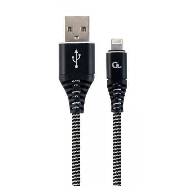 Cavo di ricarica e dati USB Type-C intrecciato in cotone premium, 1 m, nero/bianco