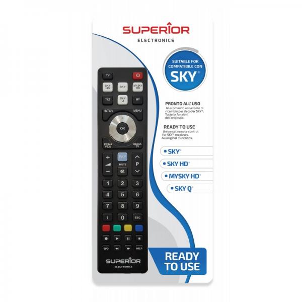 Telecomando di ricambio universale Superior SKY Replacement - compatibile con i decoder SKY, My SKY, My SKY HD, SKY Q