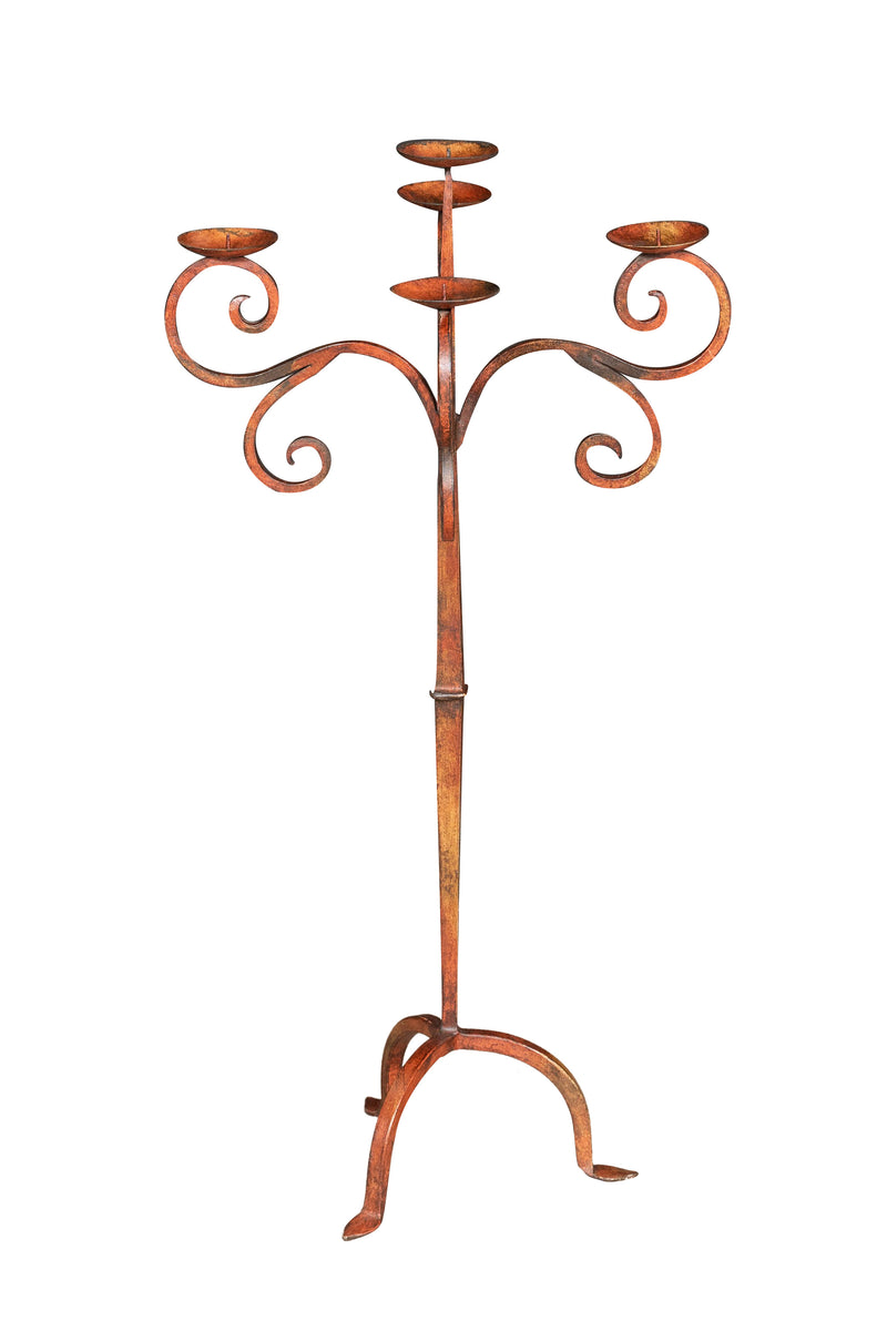 Biscottini Candeliere piantana in ferro battuto lavorato a mano finitura rosso anticato L48XPR48XH95 cm