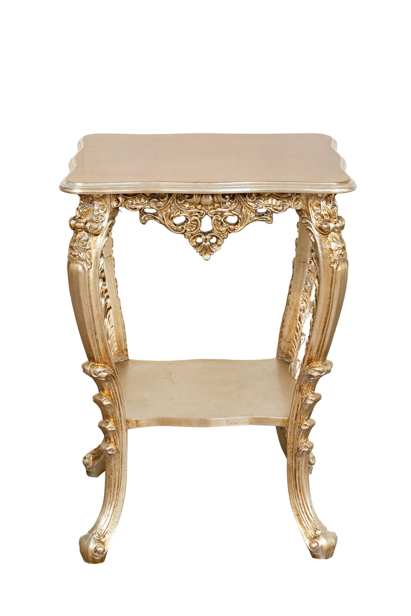 Biscottini TAVOLO PANCHETTO IN FINITURA FOGLIA ARGENTO ANTICATO MADE IN ITALY dimensioni