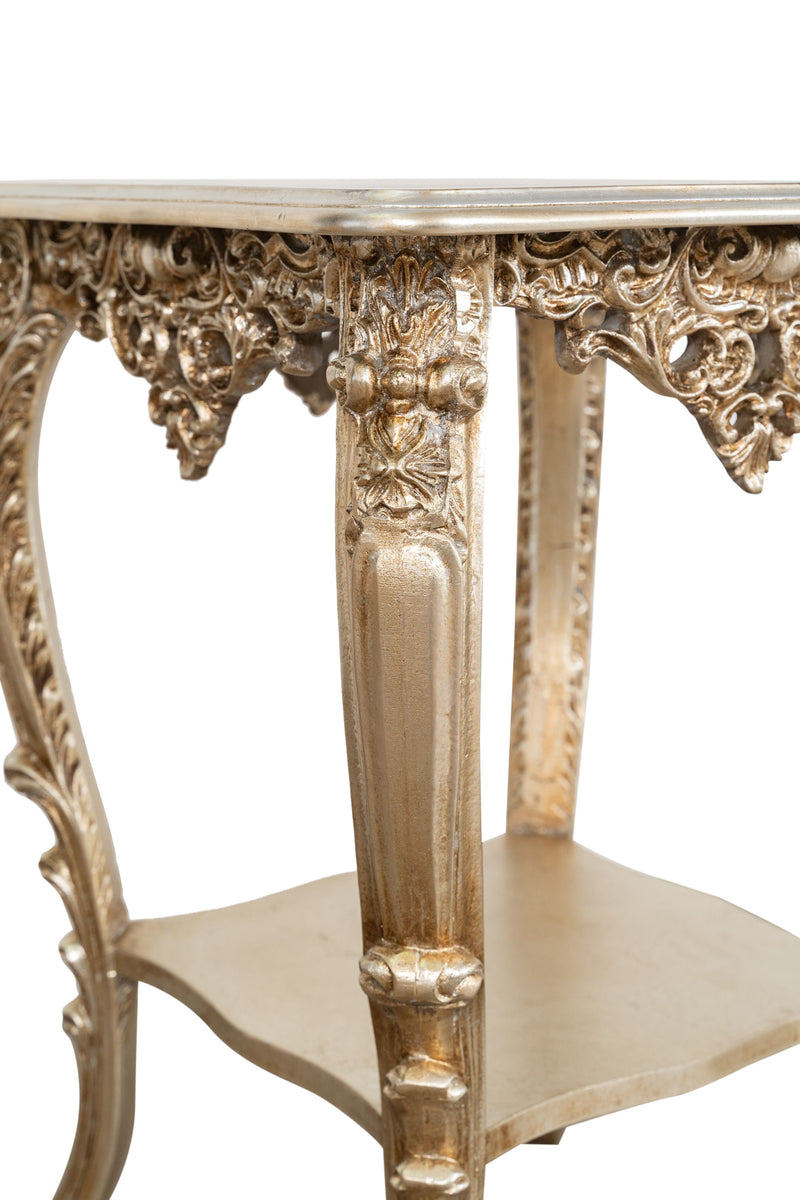 Biscottini TAVOLO PANCHETTO IN FINITURA FOGLIA ARGENTO ANTICATO MADE IN ITALY dimensioni