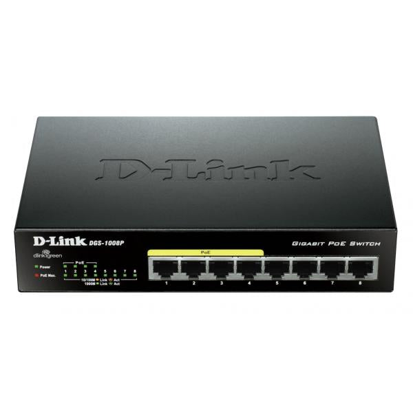 D-Link DGS-1008P switch di rete Non gestito Gigabit Ethernet (10/100/1000) Nero Supporto Power over Ethernet (PoE)