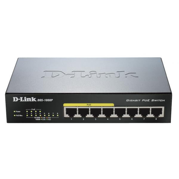 D-Link DGS-1008P switch di rete Non gestito Gigabit Ethernet (10/100/1000) Nero Supporto Power over Ethernet (PoE)