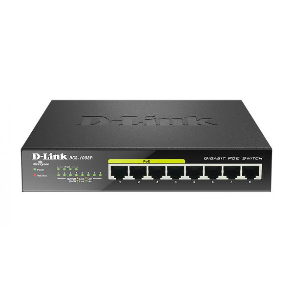 D-Link DGS-1008P switch di rete Non gestito Gigabit Ethernet (10/100/1000) Nero Supporto Power over Ethernet (PoE)