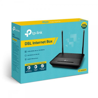 TP-LINK TD-W9960v V1 - - Router wireless - - Modem DSL Switch a 4 porte - Wi-Fi - 2,4 GHz - Adattatore telefonico VoIP (DECT)