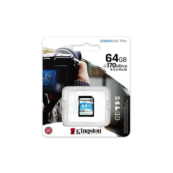 Memoria MicroSDXC 64 Gb Kingston Canvas Go Plus - Transflash 64 Gb - Class70 UHS-I, 170 MB/s, 90 MB/s