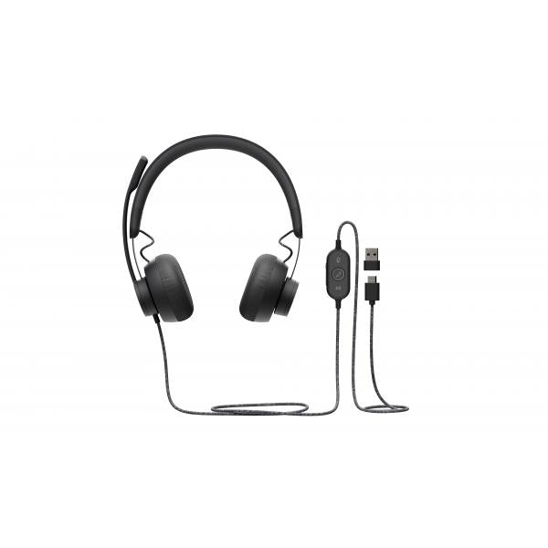 Logitech 981-000875 cuffia e auricolare Cablato A Padiglione Musica e Chiamate USB tipo-C Grafite (Logitech Zone Wired UC Stereo USB-C/A)