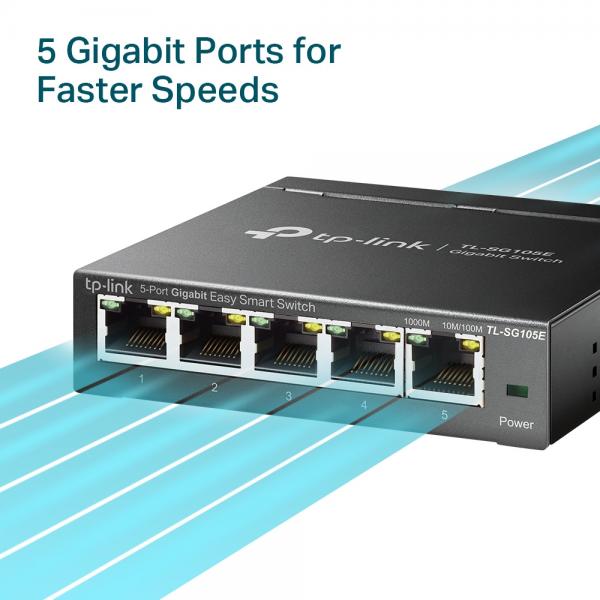 TP-LINK TL-SG105E switch di rete L2 Gigabit Ethernet (10/100/1000) Nero
