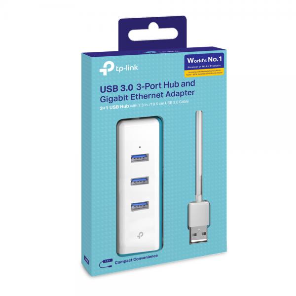 Tplink Adattatore 2in1 Da Usb 3.0 A Lan Gigabit+hub Usb 3porte Ue330