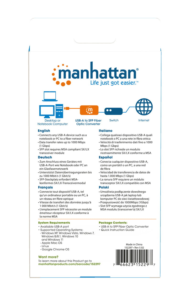 Convertitore USB-A a Fibra Ottica SFP