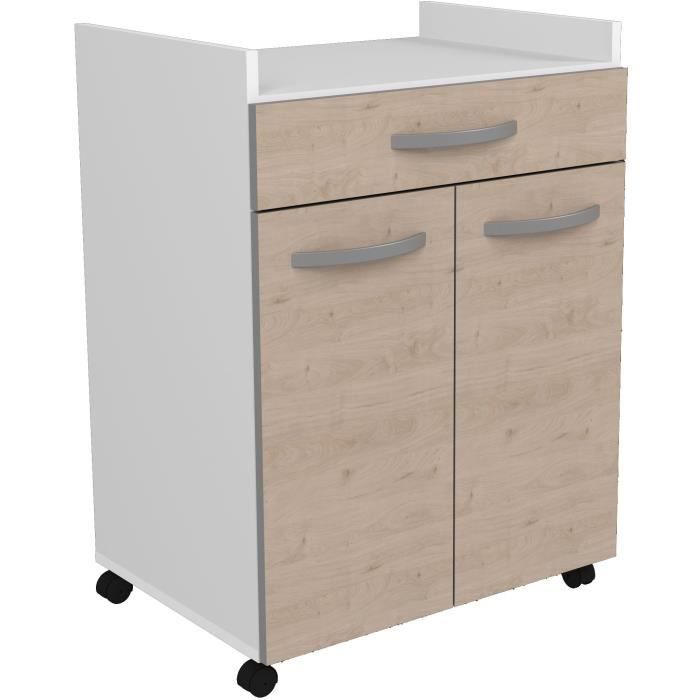 Carrello OSLO 60 cm - 1 cassetto e 1 anta - L 60 x P 44 x H 81 cm - Colore rovere