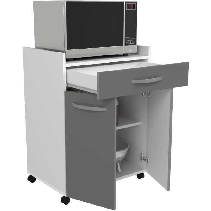 Carrello OSLO 60 cm - 1 cassetto e 1 anta - L 60 x P 44 x H 81 cm - Colore grigio lucido - EKIPA