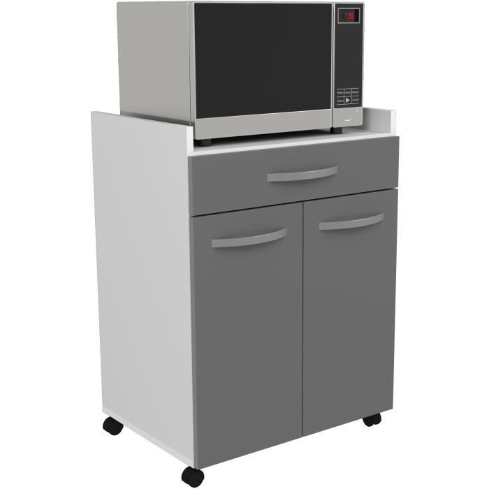 Carrello OSLO 60 cm - 1 cassetto e 1 anta - L 60 x P 44 x H 81 cm - Colore grigio lucido - EKIPA