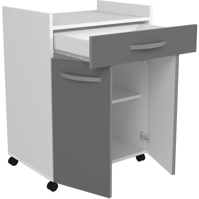 Carrello OSLO 60 cm - 1 cassetto e 1 anta - L 60 x P 44 x H 81 cm - Colore grigio lucido - EKIPA