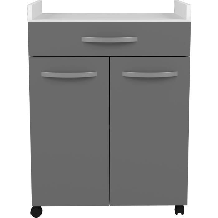Carrello OSLO 60 cm - 1 cassetto e 1 anta - L 60 x P 44 x H 81 cm - Colore grigio lucido - EKIPA