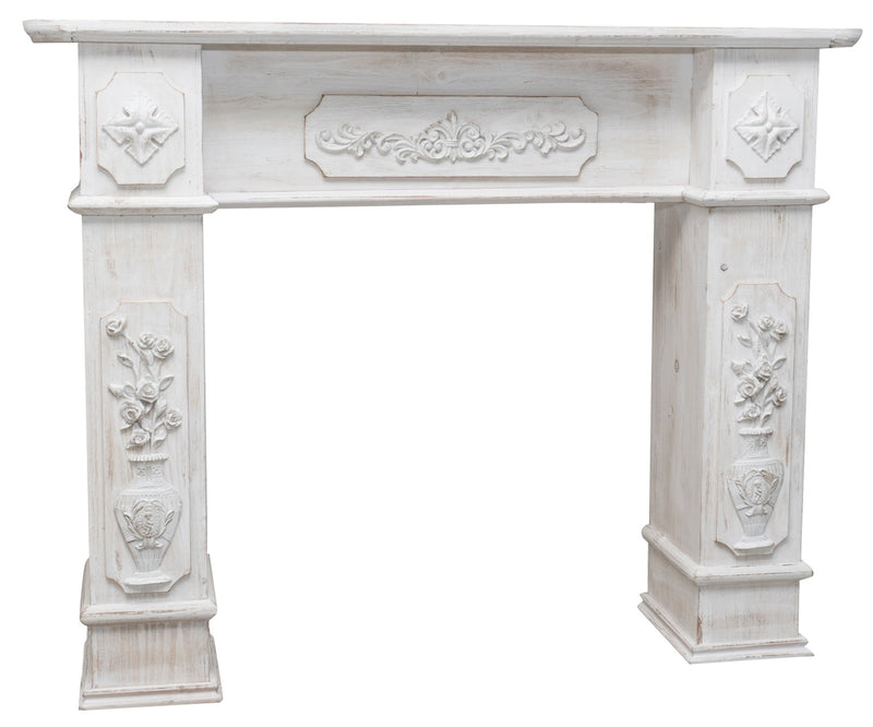 Biscottini Cornice camino in legno finitura bianca anticata L121xPR28xH96 cm realizzata