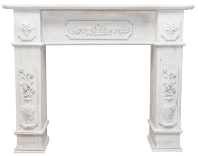 Biscottini Cornice camino in legno finitura bianca anticata L121xPR28xH96 cm realizzata