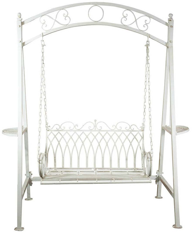 Biscottini Dondolo a due posti in ferro battuto finitura bianca anticata L198xPR100xH220 cm