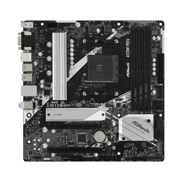 ASRock A520M Pro4 - scheda madre - micro ATX - Socket AM4 - chipset AMD A520 - USB-C Gen1, USB 3.2 Gen 1 - Gigabit LAN - grafica integrata (CPU richiesta)