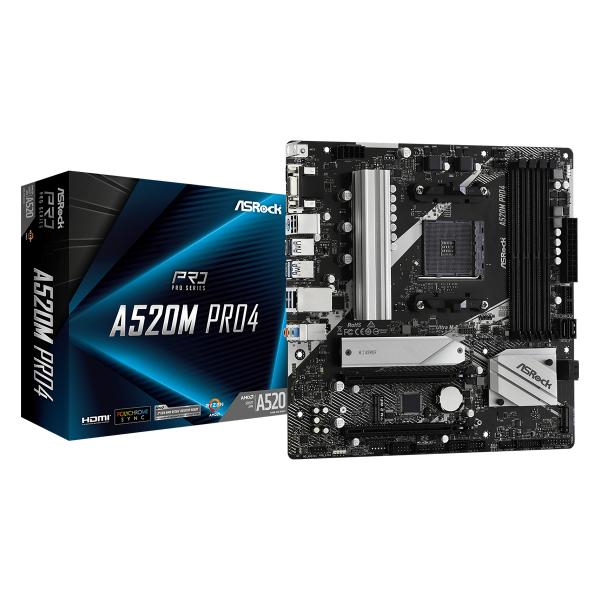 ASRock A520M Pro4 - scheda madre - micro ATX - Socket AM4 - chipset AMD A520 - USB-C Gen1, USB 3.2 Gen 1 - Gigabit LAN - grafica integrata (CPU richiesta)