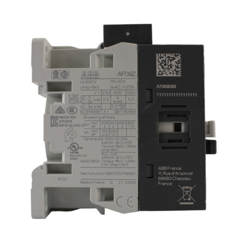 Contattore di potenza AC-3 6A 4 kW / 400 V 1 NC 24 V DC 3 poli PLC ABB