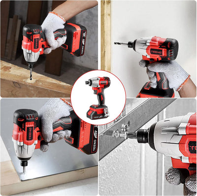 Brushless Avvitatore a urto 20 V TEENO, Avvitatore elettrico senza fili, potenza d'impatto 0-3000IPM, batteria 2,0 Ah, 1 x Ricarica (una batteria), Rosso