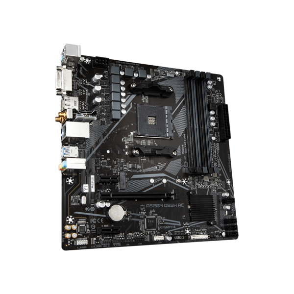 Gigabyte A520M DS3H AC - 1.X - scheda madre - micro ATX - Socket AM4 - Chipset AMD A520 - USB 3.2 Gen 1 - Gigabit LAN, Wi-Fi, Bluetooth - grafica integrata (CPU richiesta)
