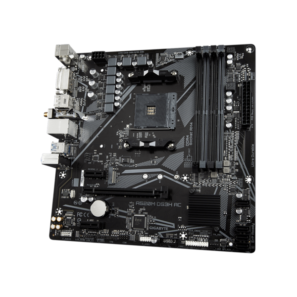 Gigabyte A520M DS3H AC - 1.X - scheda madre - micro ATX - Socket AM4 - Chipset AMD A520 - USB 3.2 Gen 1 - Gigabit LAN, Wi-Fi, Bluetooth - grafica integrata (CPU richiesta)