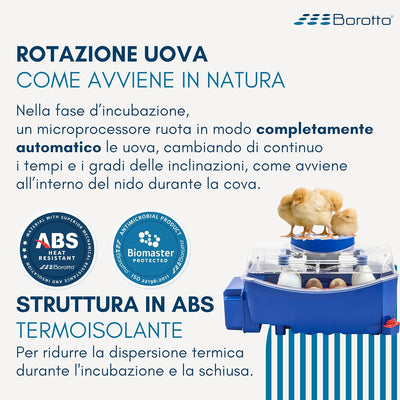 Borotto Lumia 16 Automatica - Incubatrice Professionale Brevettata, con Girauova Automatico - per 16 Uova Medio/Grandi o 64 Uova Piccole