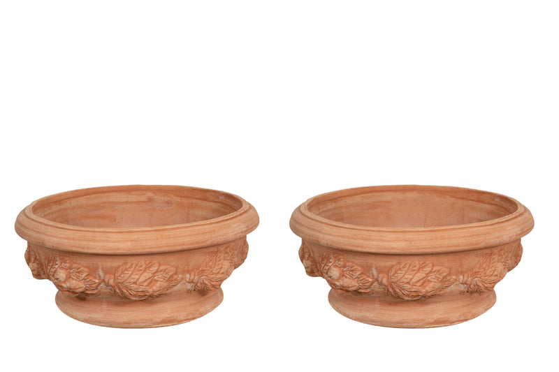 Biscottini Set 2 Cesta Cestina Vaso in Terracotta 100% Made in Italy interamente Lavorata a Mano Vaso Fiori L40XPR40XH19 CM