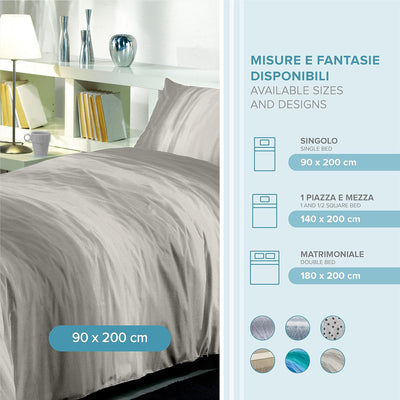 Dorian Home Completo Letto Singolo, Set Completo lenzuola, Lenzuola Letto Singolo 100% Cotone 90x200 cm, Lenzuolo Sotto, Lenzuolo Sopra e Una Federa, Made in Italy, Smeralda Grigio