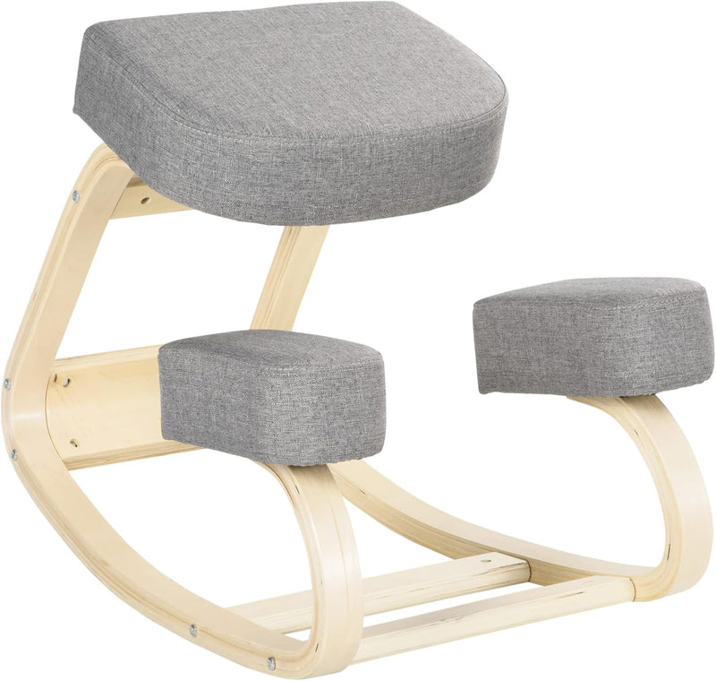 Sedia Ergonomica con Inginocchiatoio in Legno di Betulla, Sedia Posturale con Cuscino in Gommapiuma e Poliestere per Casa e Ufficio, Grigio