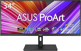 ASUS ProArt PA348CGV, Monitor Professionale 34, Ultra-wide QHD (3440x1440), USB-C, IPS, 120Hz, 98% DCI-P3, Precisione colore DeltaE < 2, FreeSync Premium Pro, Verificato Da Calman, Regolabile, Nero