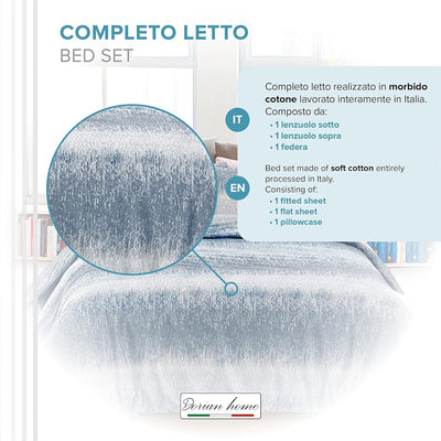 Dorian Home, Completo Letto 1 Piazza e Mezza 100% Cotone, Completo Lenzuola 130 x 200, Formato da Lenzuolo Sotto, Lenzuolo Sopra e una Federa, Made in Italy, Fantasia Ottanio