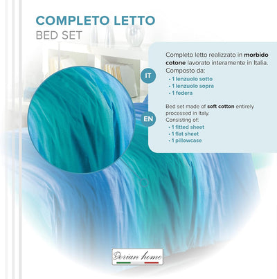 Dorian Home Completo Letto Matrimoniale, Lenzuola Matrimoniali 100% Cotone 180x200 cm, Formato dal Lenzuolo Sopra, Lenzuolo Sotto e Due Federe, Made in Italy, Fantasia Smeralda Buette