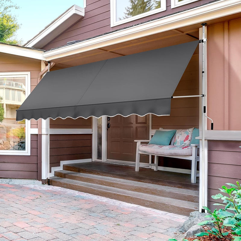 Tenda da Sole per Balcone Veranda a Bracci con Manovella Regolabile Telo Avvolgibile Larghezza 180 cm Resistente ai Raggi UV Telaio Telescopico Senza Forare 300 x 120 cm/Grigio