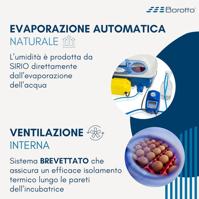 Borotto REAL 24 Expert - Incubatrice Automatica Professionale Brevettata, con Umidificatore Automatico Sirio - per 24 Uova o 96 Uova Piccole