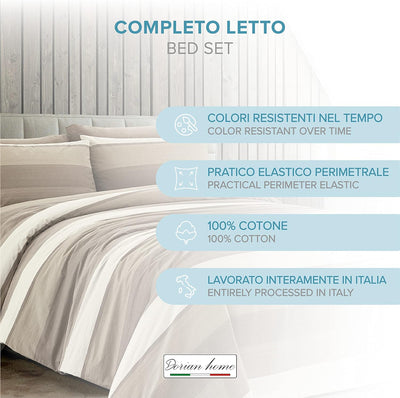 Dorian Home Completo Letto Singolo, Set Completo lenzuola, Lenzuola Letto Singolo 100% Cotone 90x200 cm, Lenzuolo Sotto, Lenzuolo Sopra e Una Federa, Made in Italy, Garda Beige