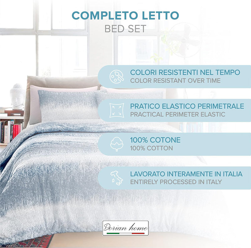 Dorian Home, Completo Letto 1 Piazza e Mezza 100% Cotone, Completo Lenzuola 130 x 200, Formato da Lenzuolo Sotto, Lenzuolo Sopra e una Federa, Made in Italy, Fantasia Ottanio