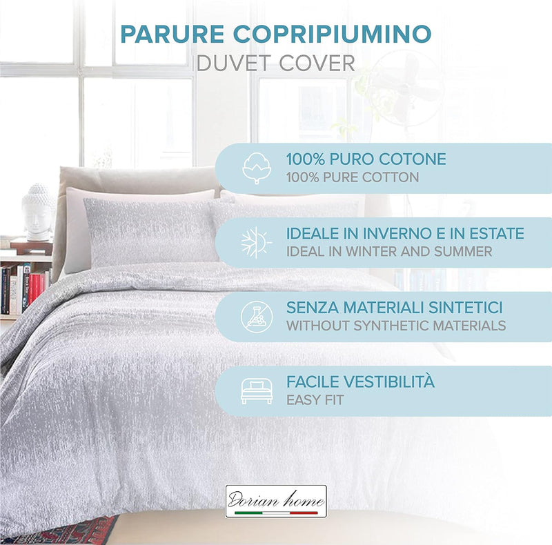 Dorian Home Parure Copripiumino Matrimoniale 250 x 210 cm, Copripiumino Matrimoniale Cotone, Realizzato in 100% Morbido e Puro Cotone, Made In Italy, Fantasia Drops Grigio