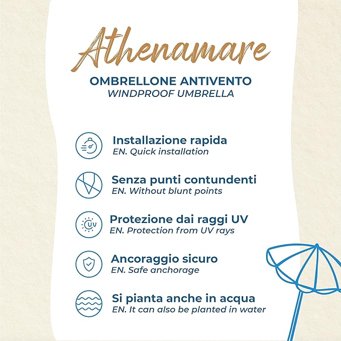 Ombrellone da spiaggia rosso antivento alluminio Protezione solare UV50+ Punta elica Inclinabile regolabile altezza Made in Italy giardino piscina