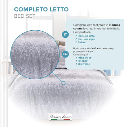 Dorian Home Completo Letto Singolo, Set Completo lenzuola, Lenzuola Letto Singolo 100% Cotone 90x200 cm, Lenzuolo Sotto, Lenzuolo Sopra e Una Federa, Made in Italy, Fantasia Drops Grigio