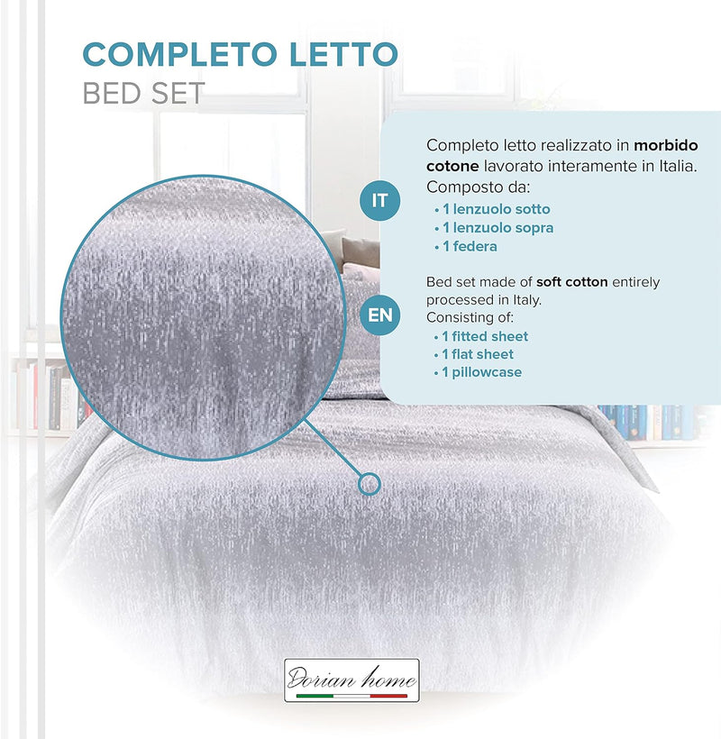 Dorian Home Completo Letto Matrimoniale, Lenzuola Matrimoniali 100% Cotone 180x200 cm, Formato dal Lenzuolo Sopra, Lenzuolo Sotto e Due Federe, Made in Italy, Fantasia Drops Grigio