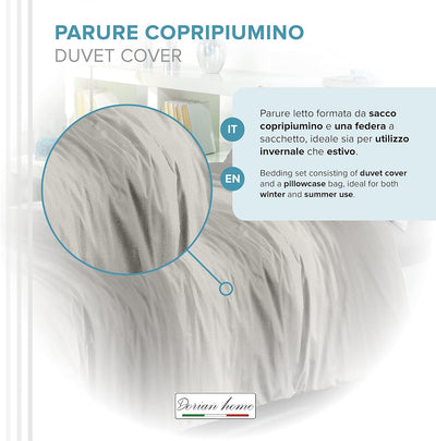 Dorian Home Parure Copripiumino Matrimoniale 250 x 210 cm, Copripiumino Matrimoniale Cotone, Realizzato in 100% Morbido e Puro Cotone, Made In Italy, Fantasia Smeralda Grigio